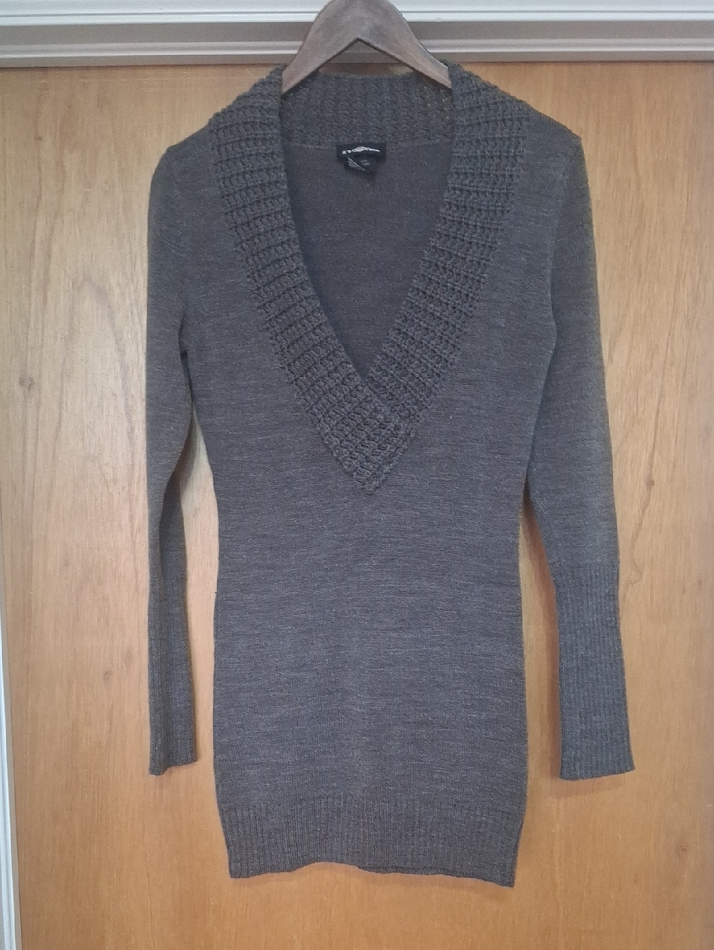 It's Our Time Deep V-Neck Knit Charcoal Sweater Dress